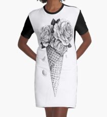 Ice Cream Roses Graphic T-Shirt Dress
