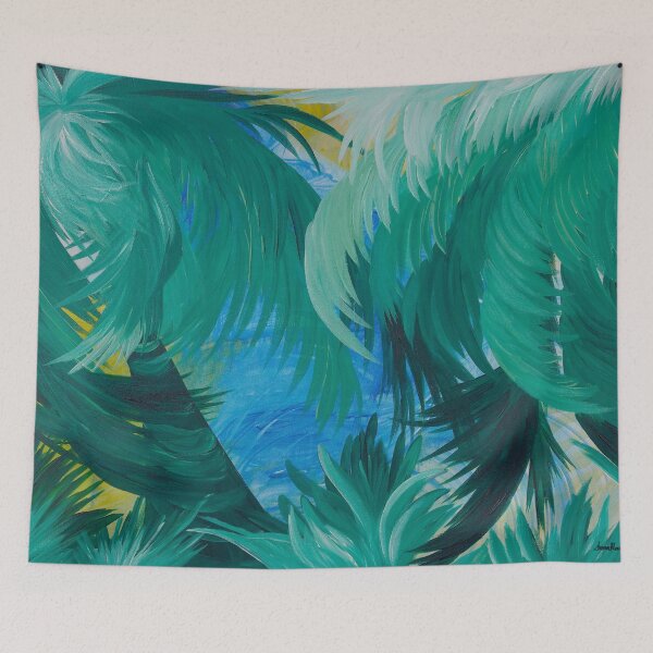 Item preview, Tropical Palm Trees Over a River, RIVERS OF BLESSING Acrylic Painting Print designed and sold by Artist Susan  Harris.