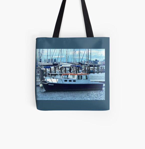 Red Roof - Cabin Cruiser moored at Williamstown, Vic. All Over Print Tote Bag