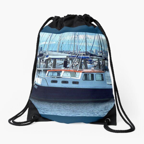 Red Roof - Cabin Cruiser moored at Williamstown, Vic. Drawstring Bag
