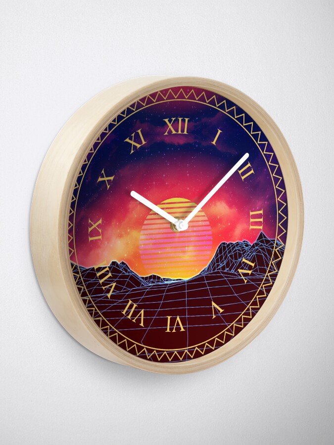 Alternate view of Vaporwave landscape with rocks Clock