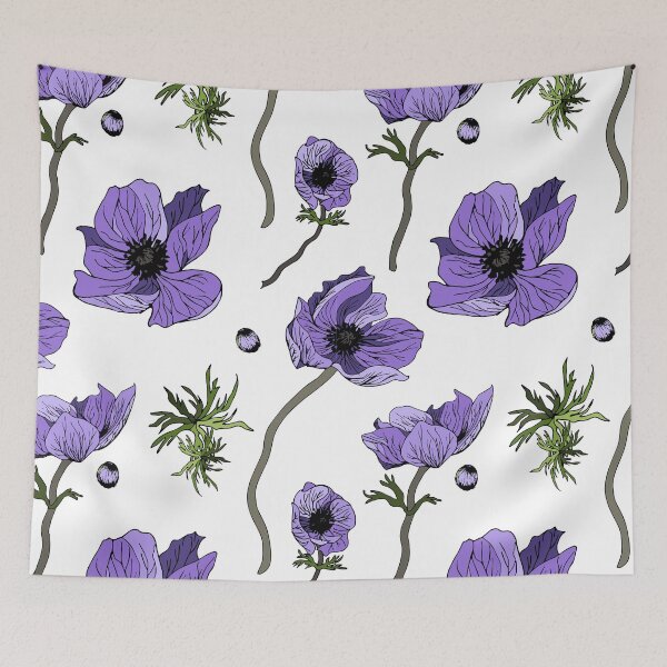 Item preview, Pattern with blue (violet) Anemones flowers designed and sold by SASHA-MATBON.