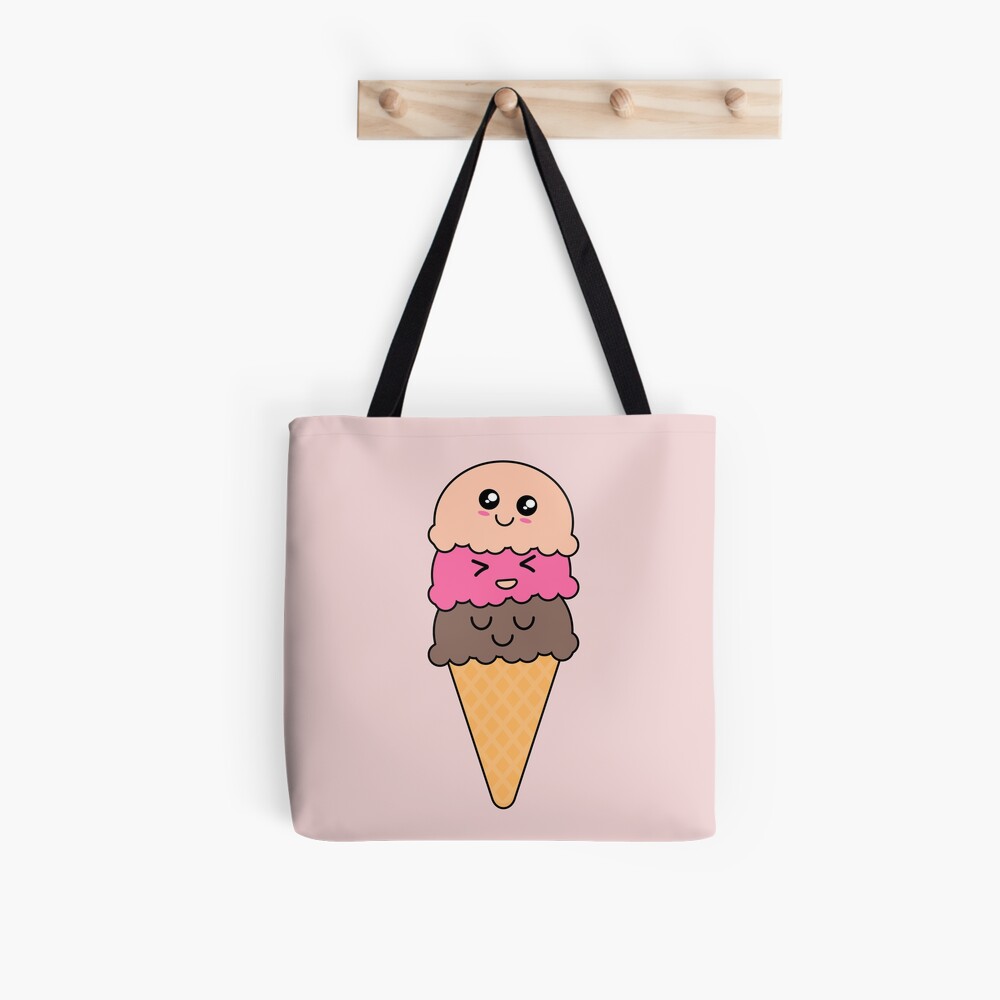 Details about   Kawaii And Cute Summer Three Flavors Ice Cream Funny Expressions Art Tote Bag 