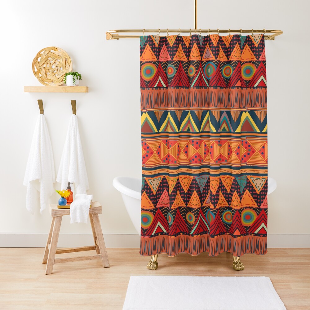 Tribal Ethnic Earth Colors Shower Curtain By RoxanneG Redbubble   Ur,shower Curtain Closed Context,square,1000x1000.1 