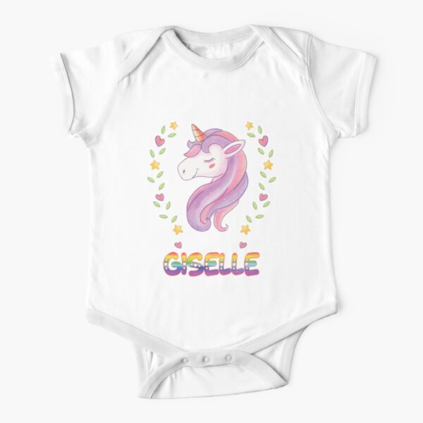 Giselle Unicorn Rainbow Heart Text - Special Personalised Gift For Giselle Short Sleeve Baby One-Piece
