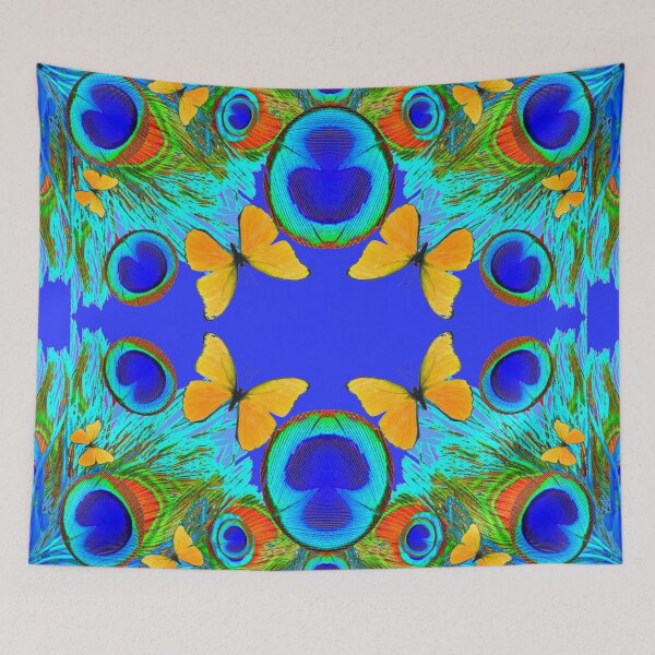Item preview, BLUE ART PEACOCK FEATHERS YELLOW BUTTERFLIES designed and sold by sharlesart.