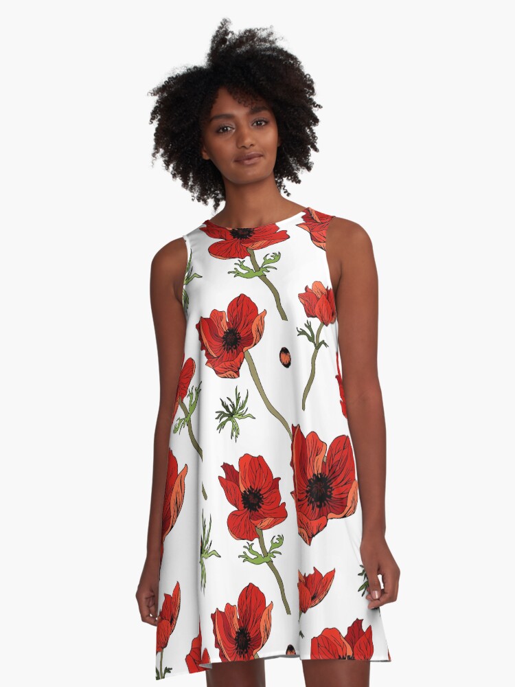 White dress 2024 with poppies