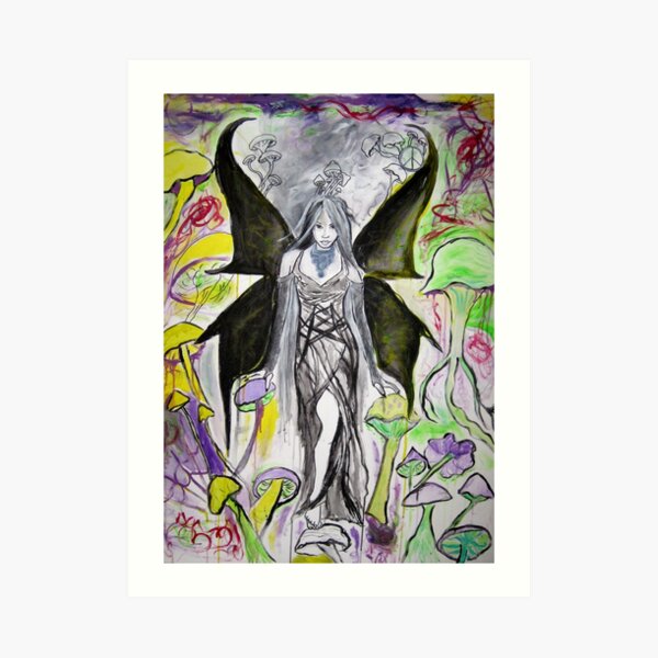 Dark Angel in a Psychedelic Landscape Art Print