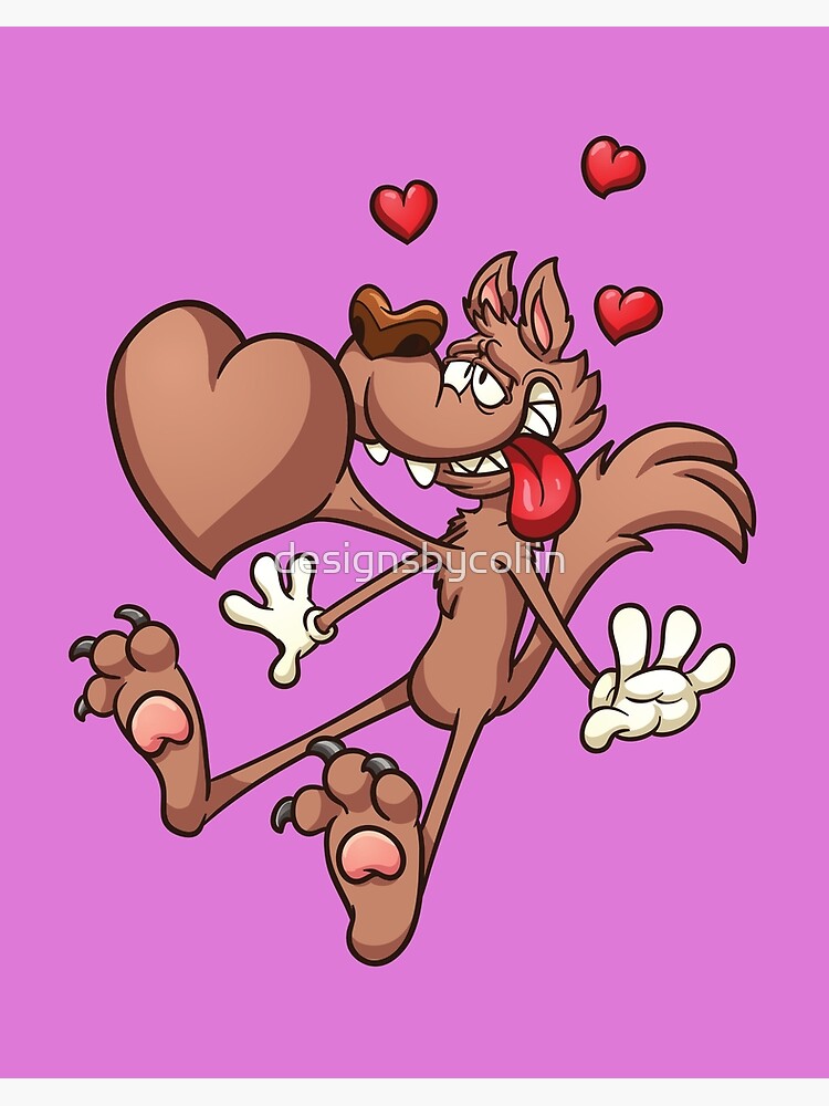 Cartoon Wolf In Love Art Board Print By Designsbycollin Redbubble