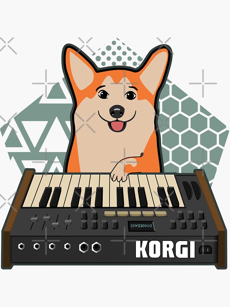 Thumbnail 3 of 3, Sticker, Funny Synthesizer fan KORGI Corgi Dog Lover designed and sold by mewzeek-T.