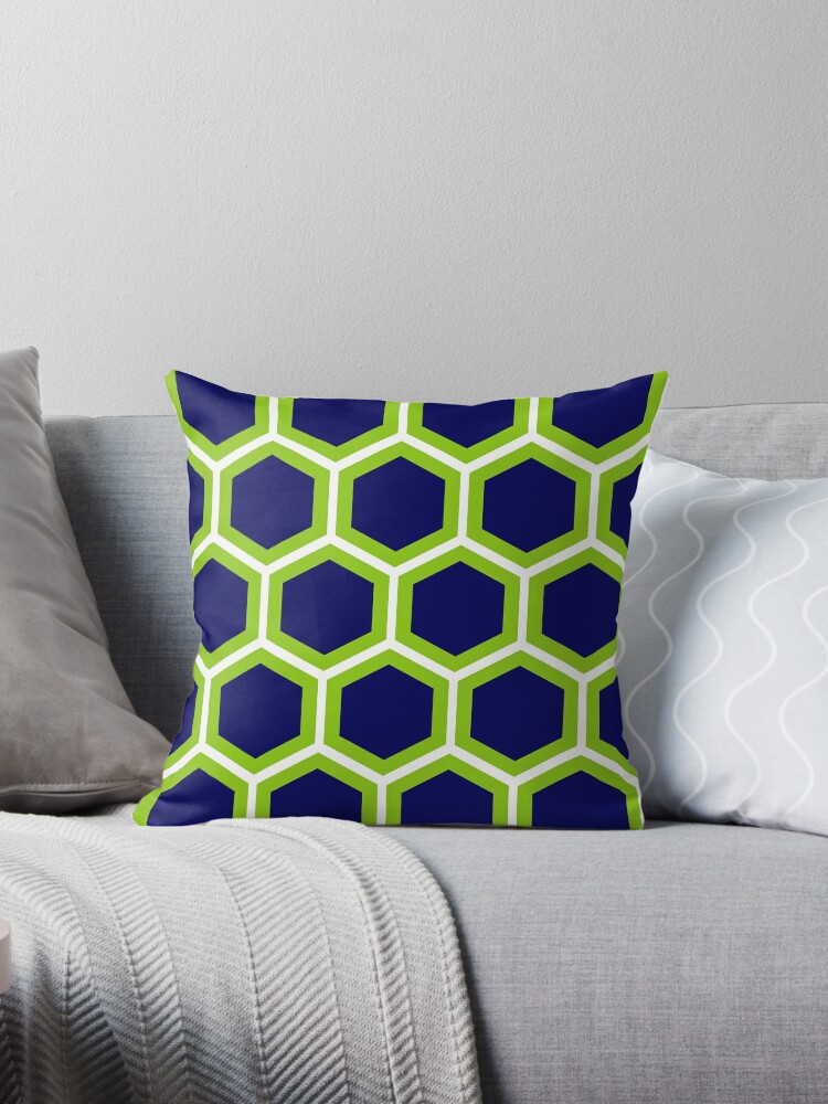 Large Honeycomb in Lime Green, Bright Navy Blue, and White. Minimalist.  Geometric. Modern. Bold. Pillow for Sale by kierkegaard