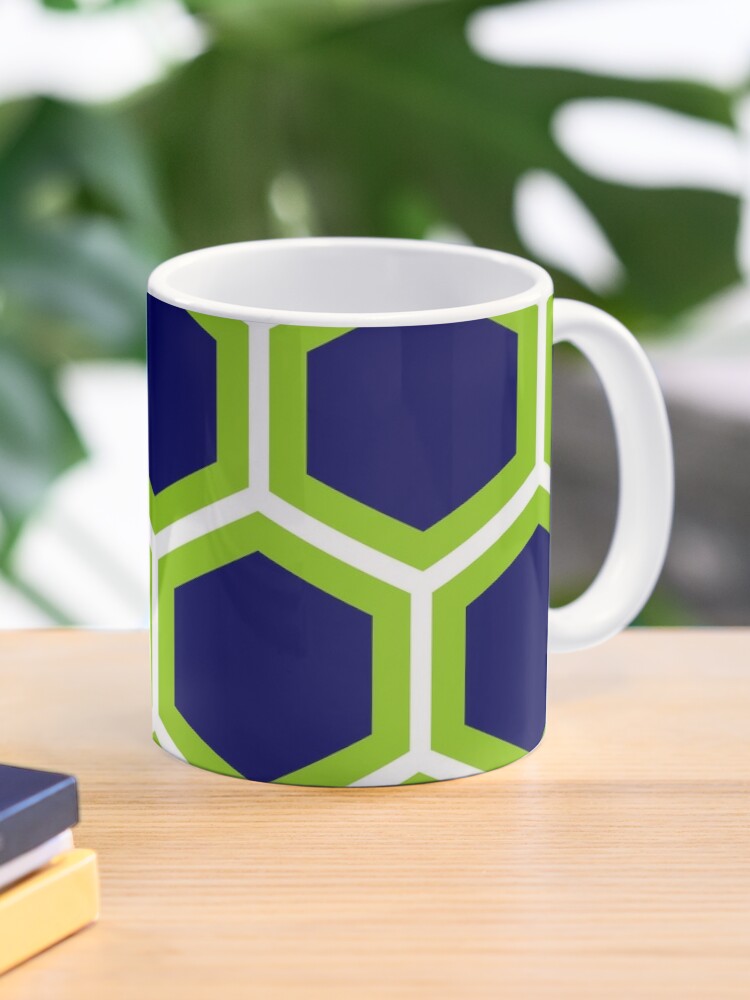 Large Honeycomb in Lime Green, Bright Navy Blue, and White. Minimalist.  Geometric. Modern. Bold. Throw Pillow for Sale by kierkegaard