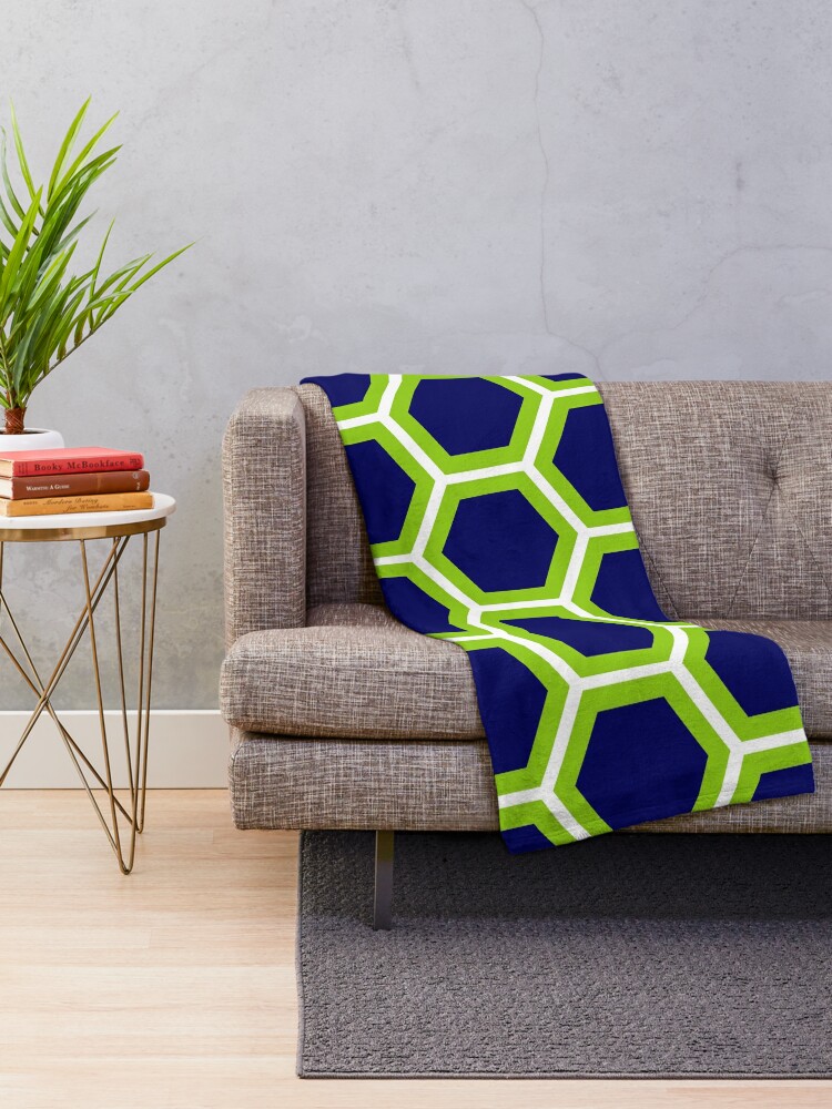 Large Honeycomb in Lime Green, Bright Navy Blue, and White. Minimalist.  Geometric. Modern. Bold. Throw Pillow for Sale by kierkegaard
