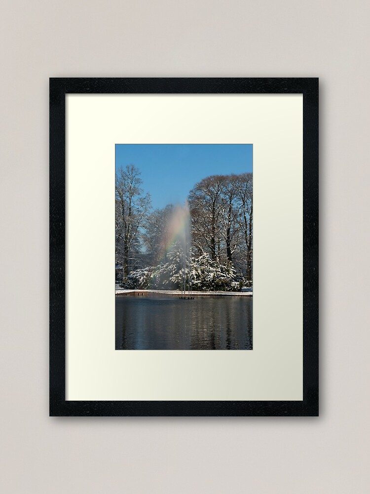 Alternate view of Rainbow fountain in snowy park Framed Art Print