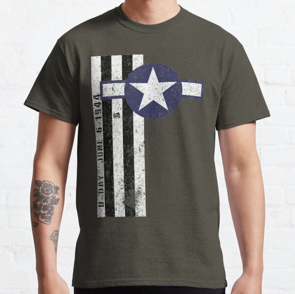 D-Day 75th Anniversary U Army Air Corps Aircraft Invasion Stripes & Roundel Vintage Classic T-Shirt