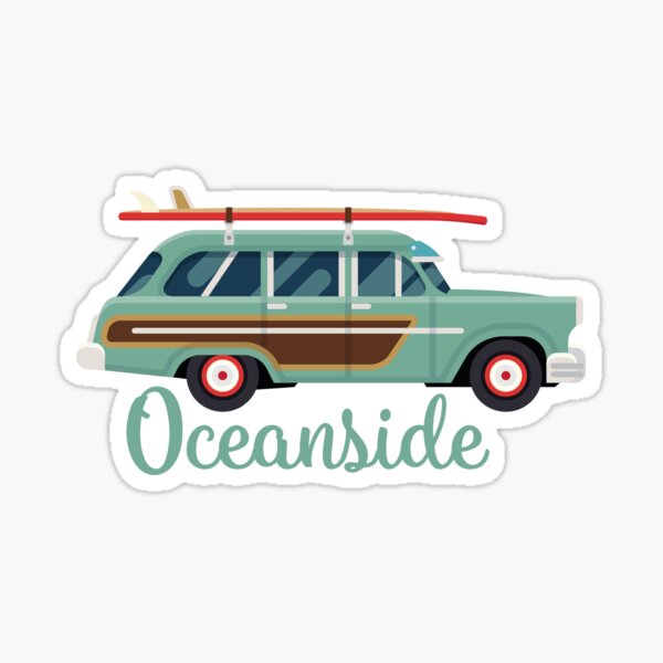 Oceanside Oregon Retro Surf Wagon Sticker