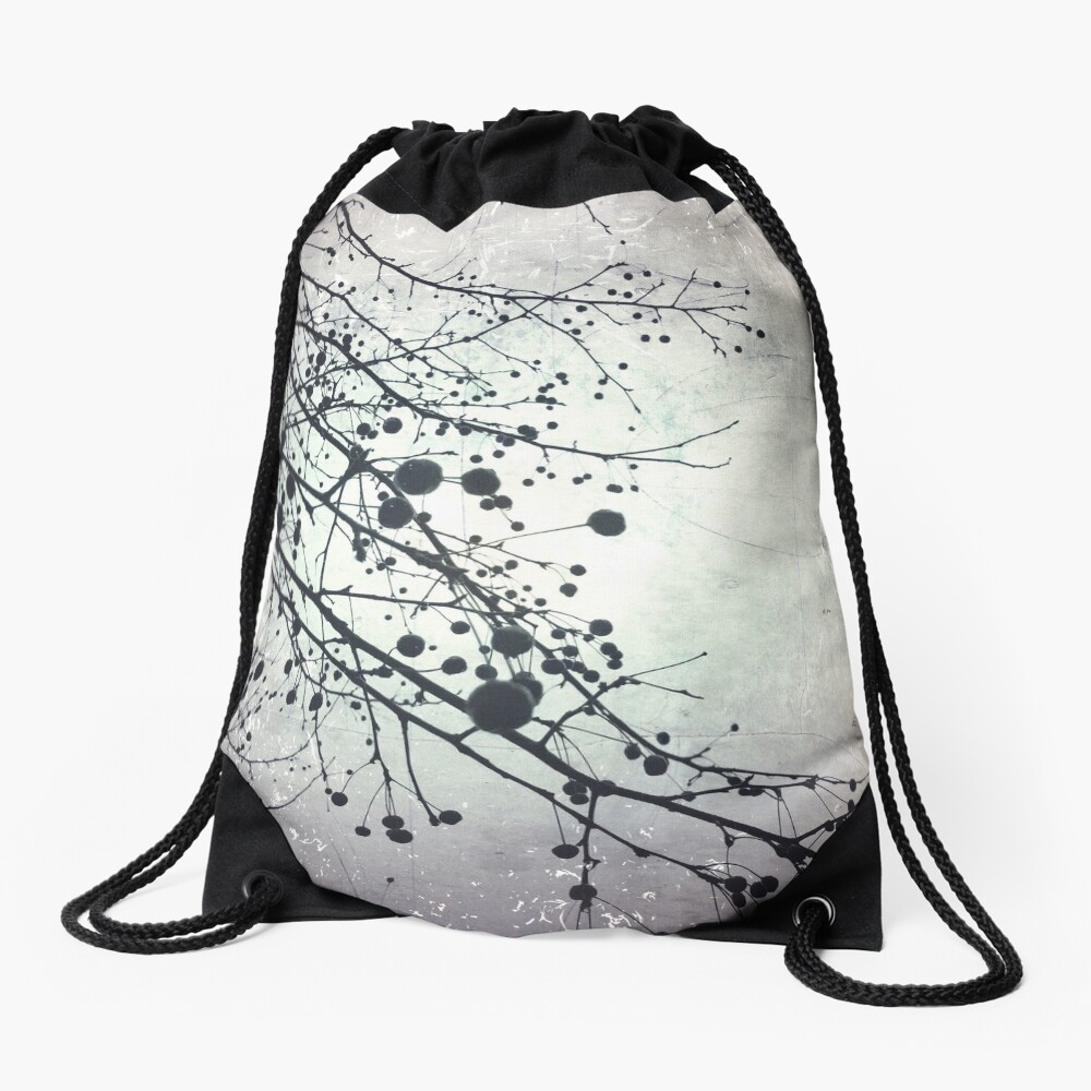 Silver Sky Photo Art - Bare Tree in Winter - Black and White Nature Art Drawstring Bag