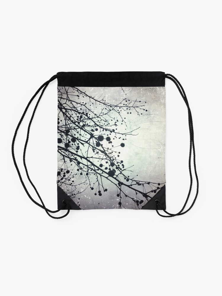 Alternate view of Silver Sky Photo Art - Bare Tree in Winter - Black and White Nature Art Drawstring Bag