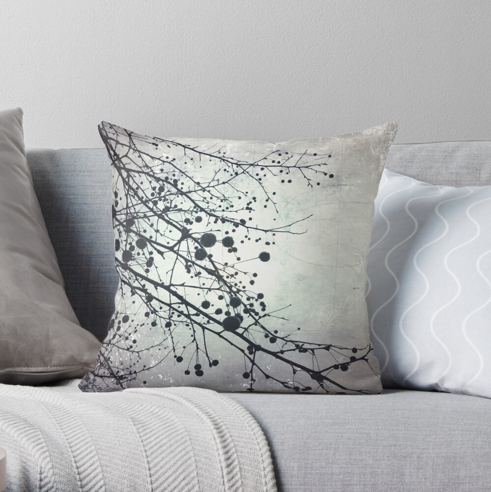 Silver Sky Photo Art - Bare Tree in Winter - Black and White Nature Art Throw Pillow