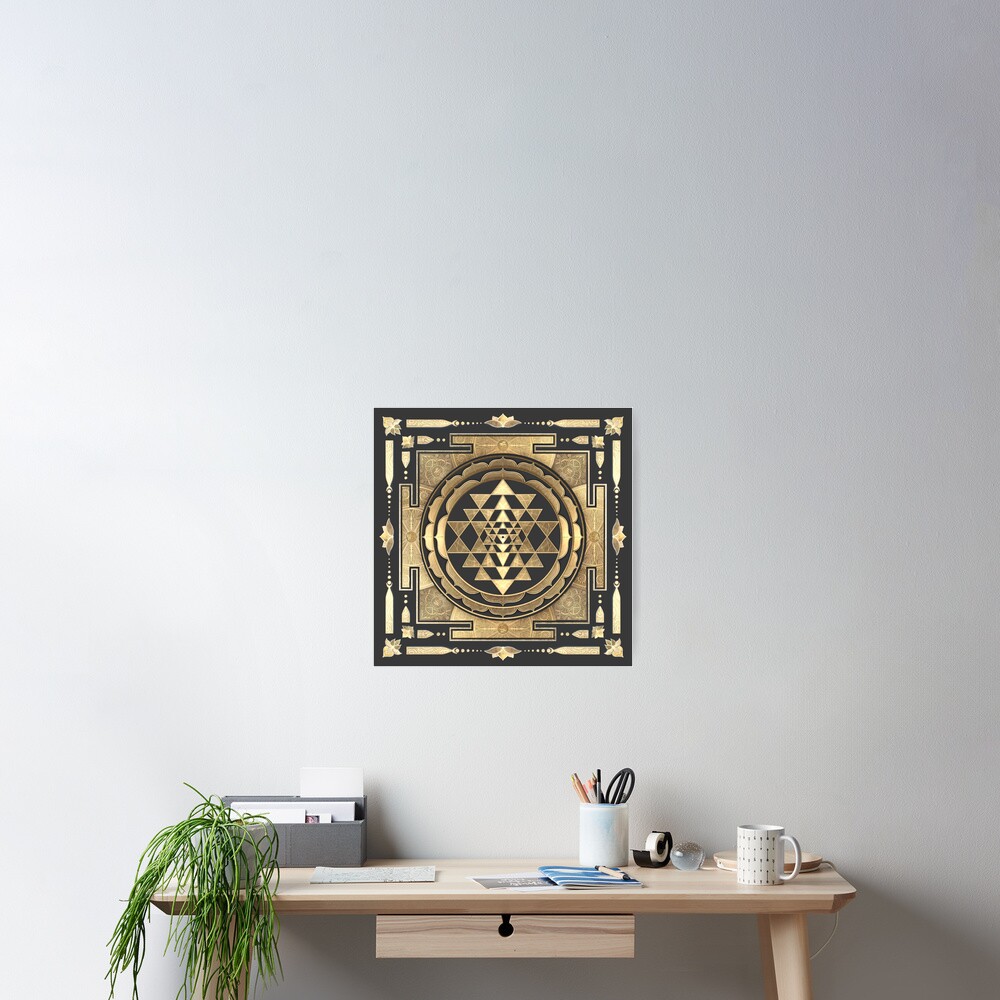 GOLDEN SRI YANTRA (deep charcoal background) Poster