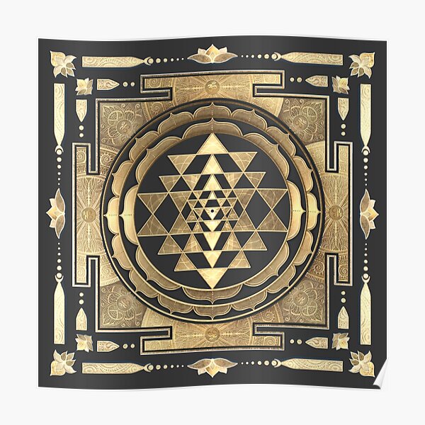 GOLDEN SRI YANTRA (deep charcoal background) Poster