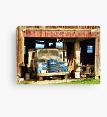 Red Barn Blue Truck Canvas Print