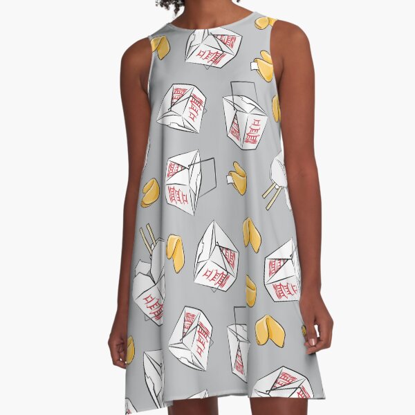 Take Out Boxes - Chinese Food on grey A-Line Dress