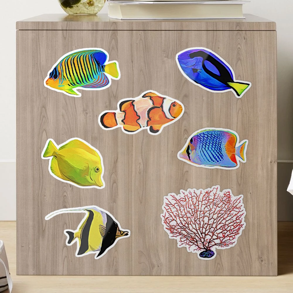 Aquatic Planet 6-Pack Reef Tank Fish Stickers Holographic Shiny