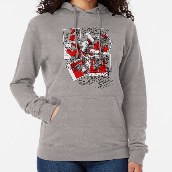 red snap on hoodie