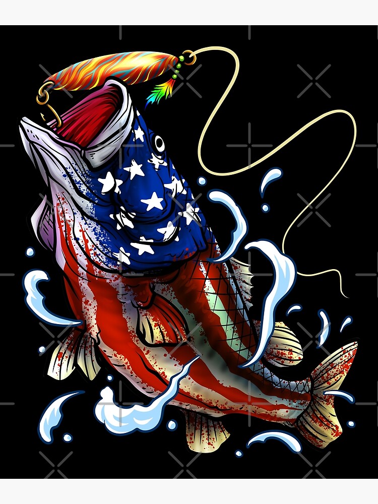 Bass Fishing - American Flag - Fourth Of July | Art Print