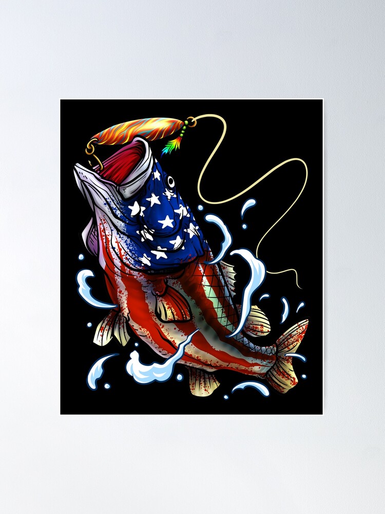 Bass Fishing - American Flag - Fourth Of July Poster for Sale by