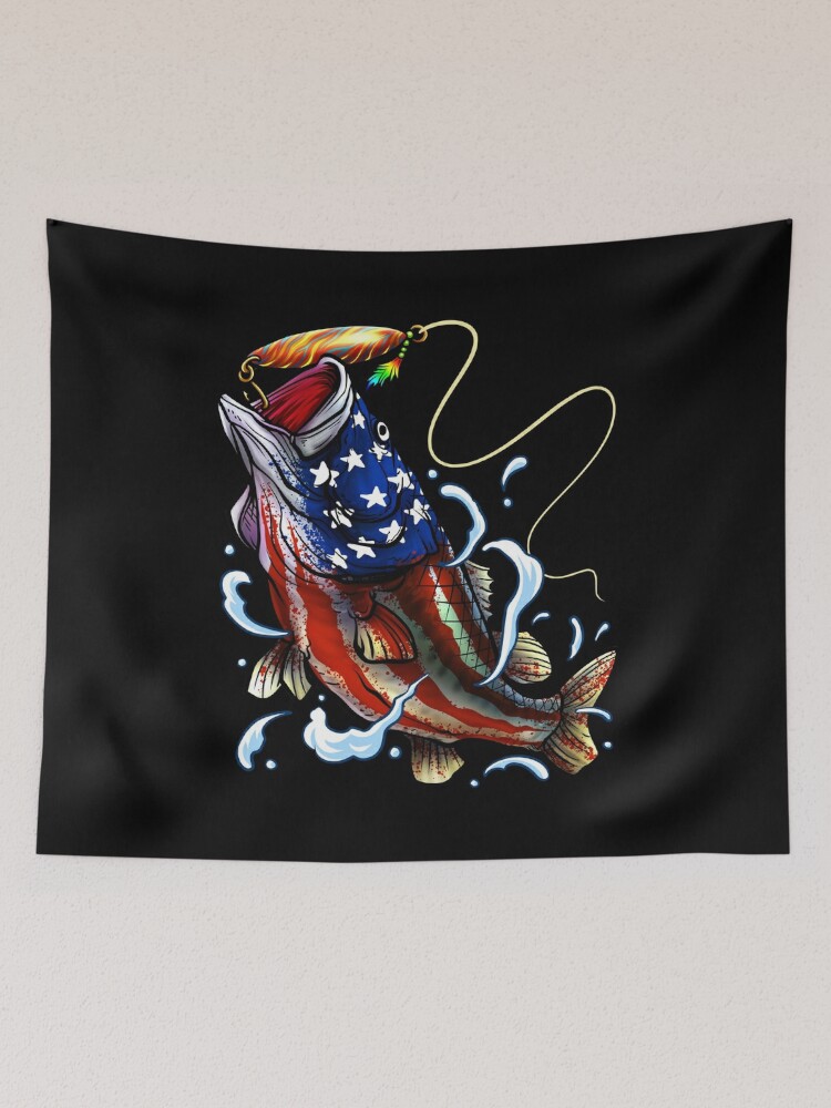 Bass Fishing - American Flag - Fourth Of July | Tapestry