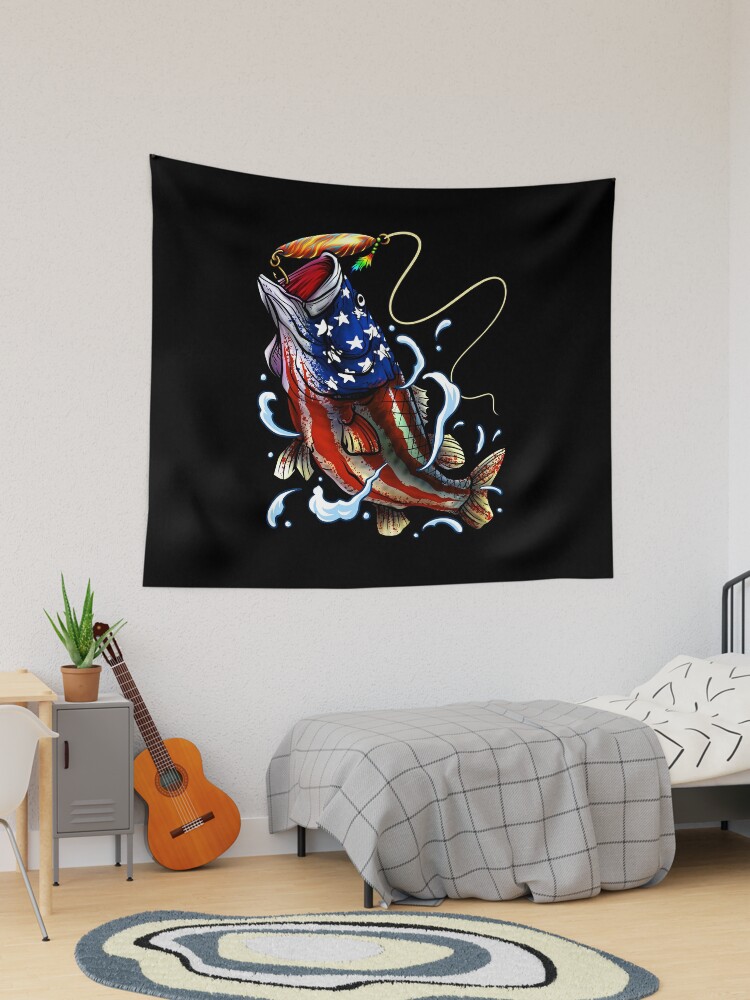 Bass Fishing - American Flag - Fourth Of July | Tapestry