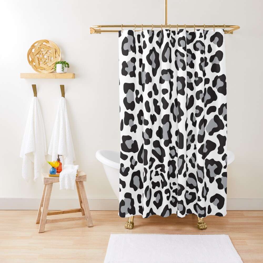 "Black, White and Grey Leopard Print" Shower Curtain for Sale by