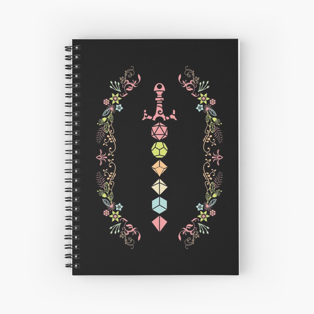 Floral Polyhedral Dice Set Sword Spiral Notebook