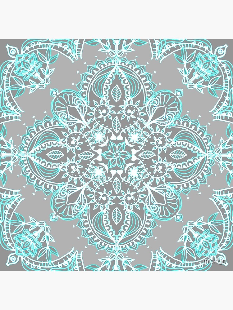 Teal and Aqua Lace Mandala on Grey by micklyn