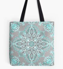 Bolsa de tela Teal y Aqua Lace Mandala en gris