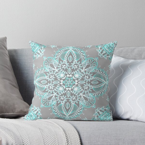 Aperçu de l'œuvre Mandala en dentelle sarcelle et aqua sur gris créée et vendue par micklyn.