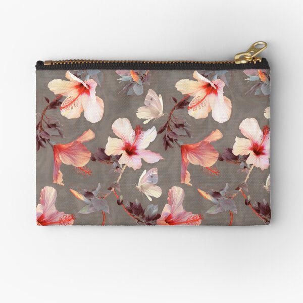 Coral Hibiscus Zipper Pouch