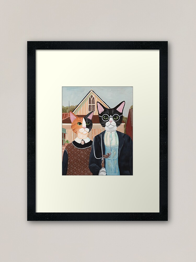 Alternate view of Ameowican Gothic Calico and Tuxedo Cat Framed Art Print