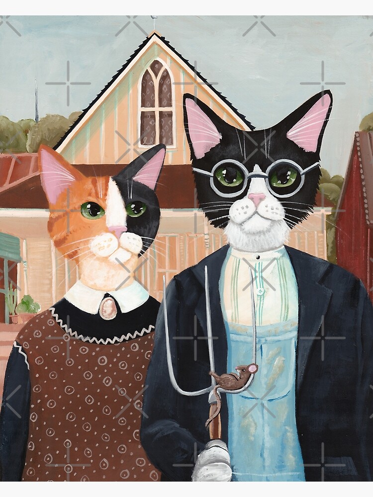 Ameowican Gothic Calico and Tuxedo Cat by kilkennycat