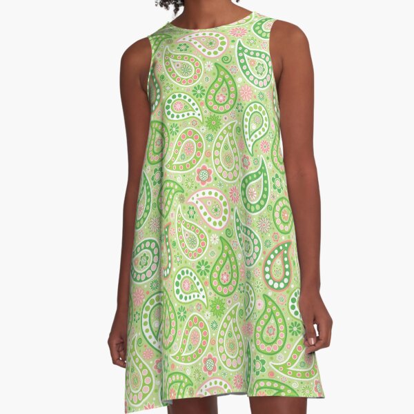 Item preview, Paisley in Green, Pink, Coral and White designed and sold by Elsy's Art.