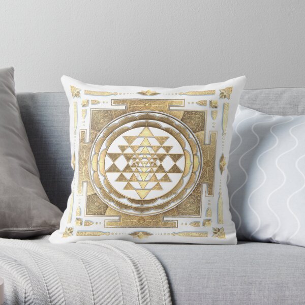 GOLDEN SRI YANTRA (white background) Throw Pillow