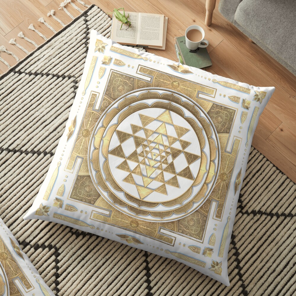 GOLDEN SRI YANTRA (white background) Floor Pillow