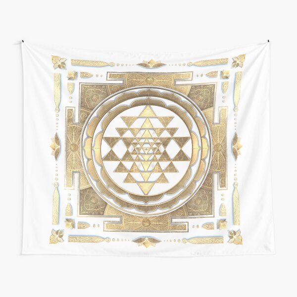 GOLDEN SRI YANTRA (white background) Tapestry