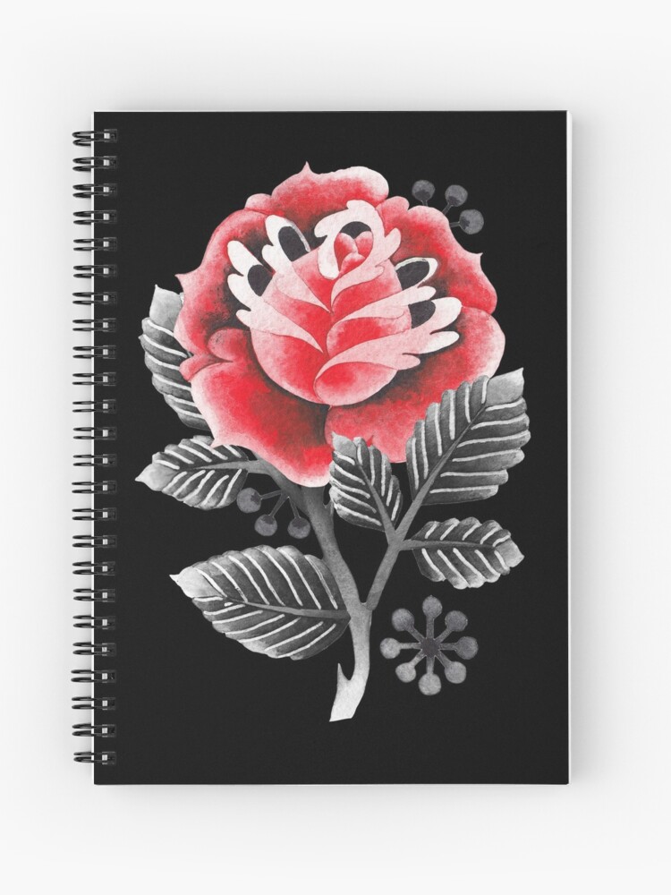 Old School Tattoo Watercolor Rose Spiral Notebook