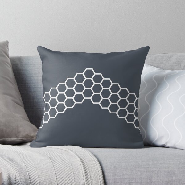 Honeycomb Arrow in White on Modern Navy Blue-Grey. Minimalist. Modern. Geometric. Clean. Throw Pillow
