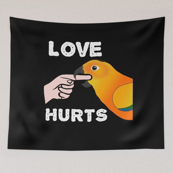 Item preview, Love Hurts Sun Conure Parrot biting designed and sold by einsteinparrot.