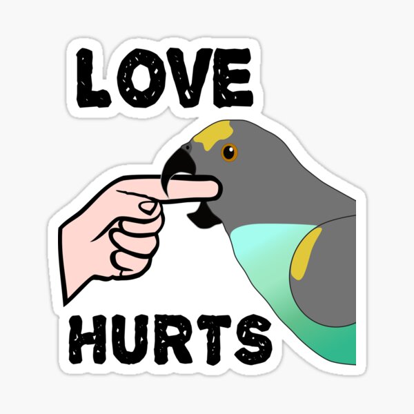 Love Hurts Meyers Parrot biting Sticker