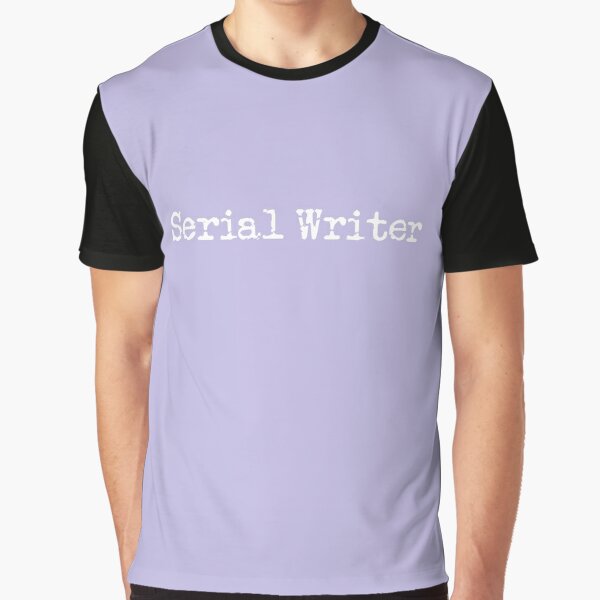 teal shirt with purple writing